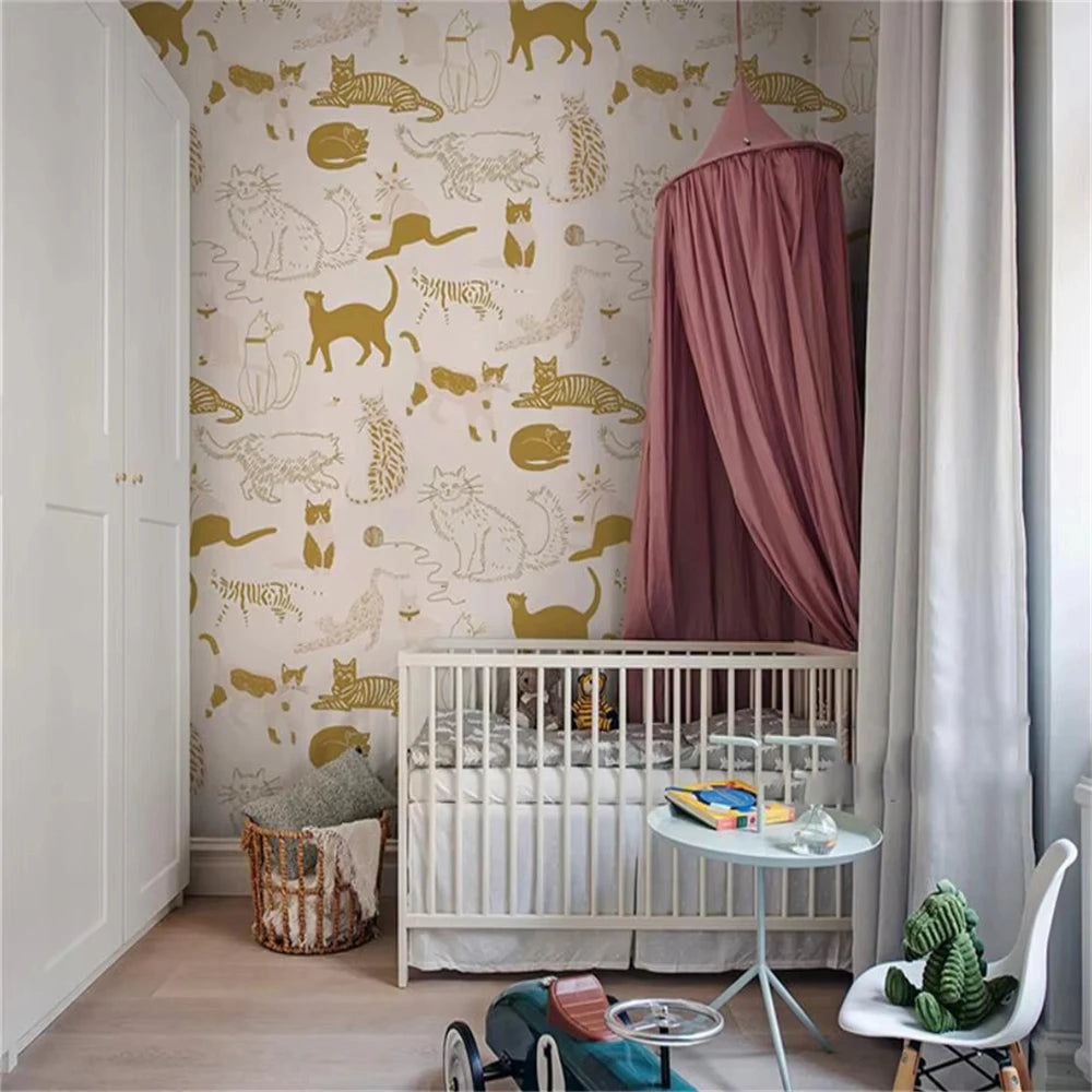 Custom Theme Nordic Cat Wallpaper Mural for Children's Bedroom Background Blue Cat Wall paper Art Boys Girls animal Home Decor