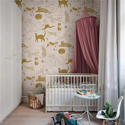 Custom Theme Nordic Cat Wallpaper Mural for Children's Bedroom Background Blue Cat Wall paper Art Boys Girls animal Home Decor