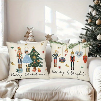 4Pcs Christmas Throw Pillow Covers Nutcracker Print Cushion Covers Winter Home Goods Xmas Holiday Decor Gift