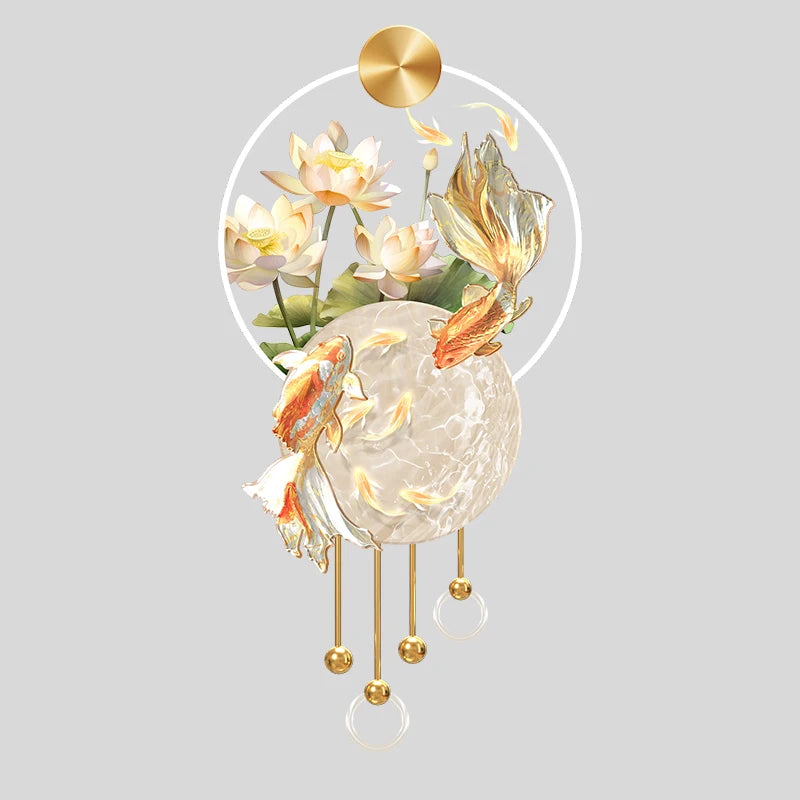 Koi Carp Living Room  Study Room  Bedroom Decoration  Painting Lamp  Lotus Corridor  Hanging Painting Of Nine Fish Wall Lamp LED