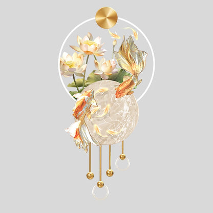 Koi Carp Living Room  Study Room  Bedroom Decoration  Painting Lamp  Lotus Corridor  Hanging Painting Of Nine Fish Wall Lamp LED