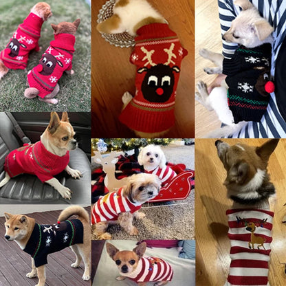 Winter Dog Sweater Christmas Deer Print Knitted Clothes Chihuahua Coat French Bulldog Jacket Puppy Warm Outfit Pet Supplies
