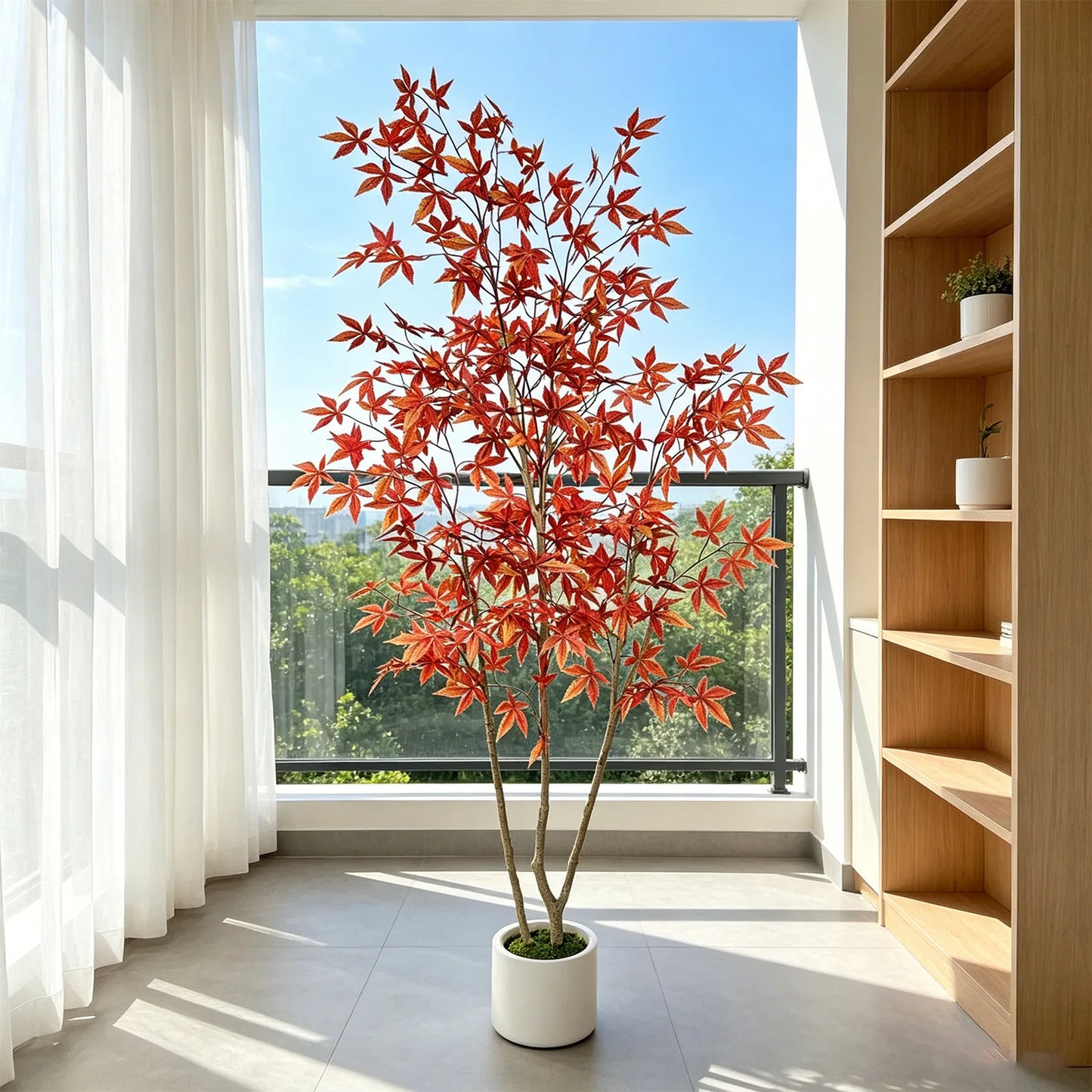180-210cm/6.9ft Artificial Maple Plant Tree Potted Autumn Indoor Outdoor Ornament Home Garden Balcony Living Room Party Decor