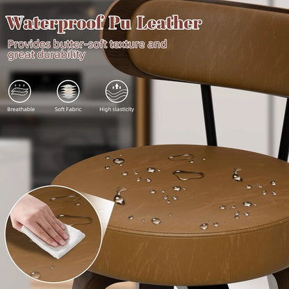 Bar Stools Set of 3, Brown Leather 26'' Swivel Counter Height Bar Stools, Modern Bar Stools with Back & Wood Legs,, Customized