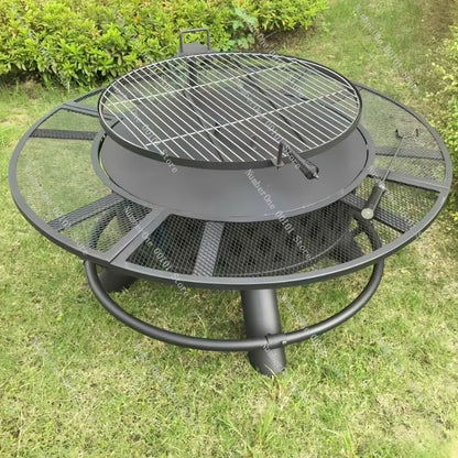Outdoor BBQ Grill Firewood Heating Stove Patio Fire Pit Table Integrated Charcoal Braai Rack Backyard Campfire Tea Brewing Set