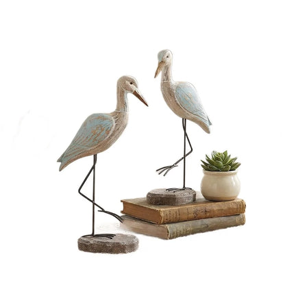 Mediterranean Style Creative Tall Bird Wooden Sculpture Desk Decoration Office Gift Retro Ornaments Exquisite Carving