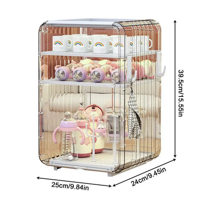 Kids Utensil Organizer Clear Adjustable Storage Rack for Baby Bottles Cups Plates Kitchen Countertop Fridge Dining Cabinet