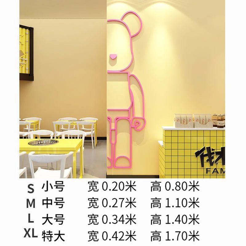 Bear Wall Stickers Mirror Acrylic Wall Sticker DIY PVC Wallpaper Self-adhesive Restaurant Bedroom Wall Decor