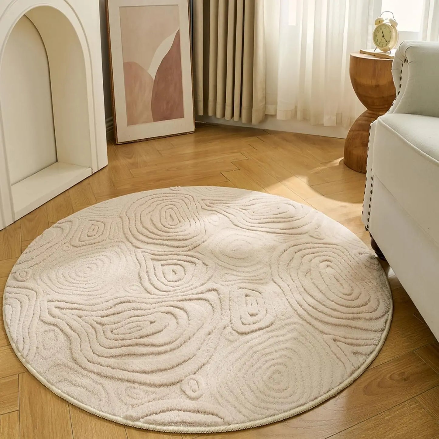 3D Geometric Round Rug – Soft High-Low Polyester,Washable & Non-Slip,Modern Circle Carpet Living Room,Bedroom,Nursery 60-120cm