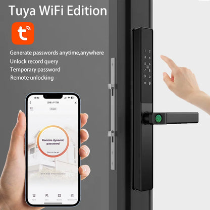 Double-Side Waterproof  Smart Door Lock Fingerprint Password Card Tuya App Bridge-Cut For Outdoor Pull Push Sliding Grille Door