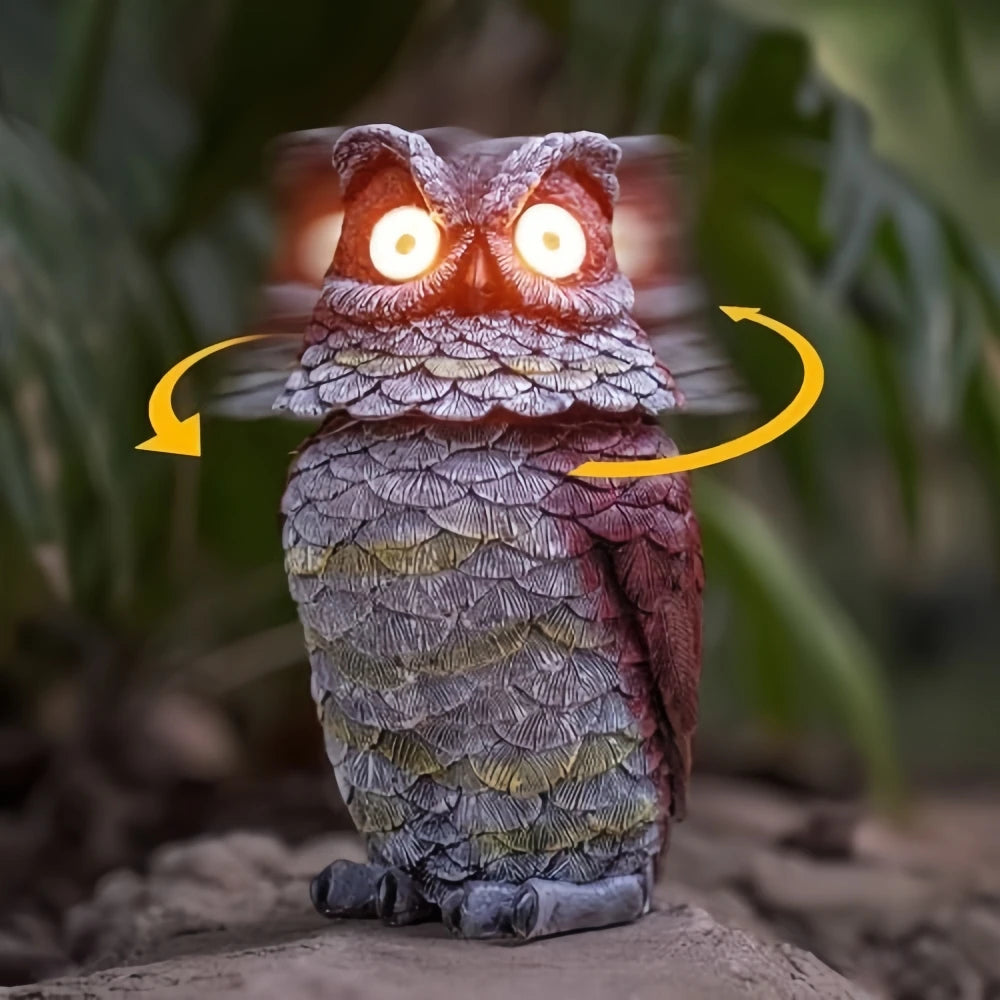 Garden Solar Owl Statue Outdoor Figurine Light Decor Glowing Eyes Spring Mounted Wobblying Head Resin Sculpture Decoration