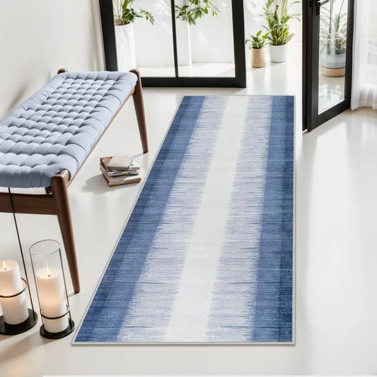 Nordic Runner Rug Blue White Gradient Stripe Pattern Carpet Non Slip Floor Mat For Hallway Kitchen Entryway Home Area Rugs Mats
