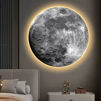 Living Room Luxury Round Hanging Decorative Bedroom Bed Moon Light Frameless Lamp Painting Mural Miniatures Groot Art Funny Gift