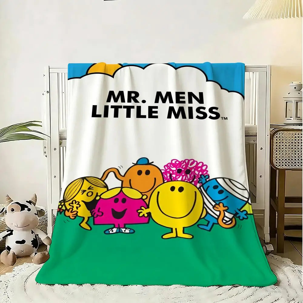 Mr M-Men Little M-Miss Throw Soft Flannel Throw Blanket, Lightweight Breathable Summer Nap Blanket For Home Travel Cozy Decor