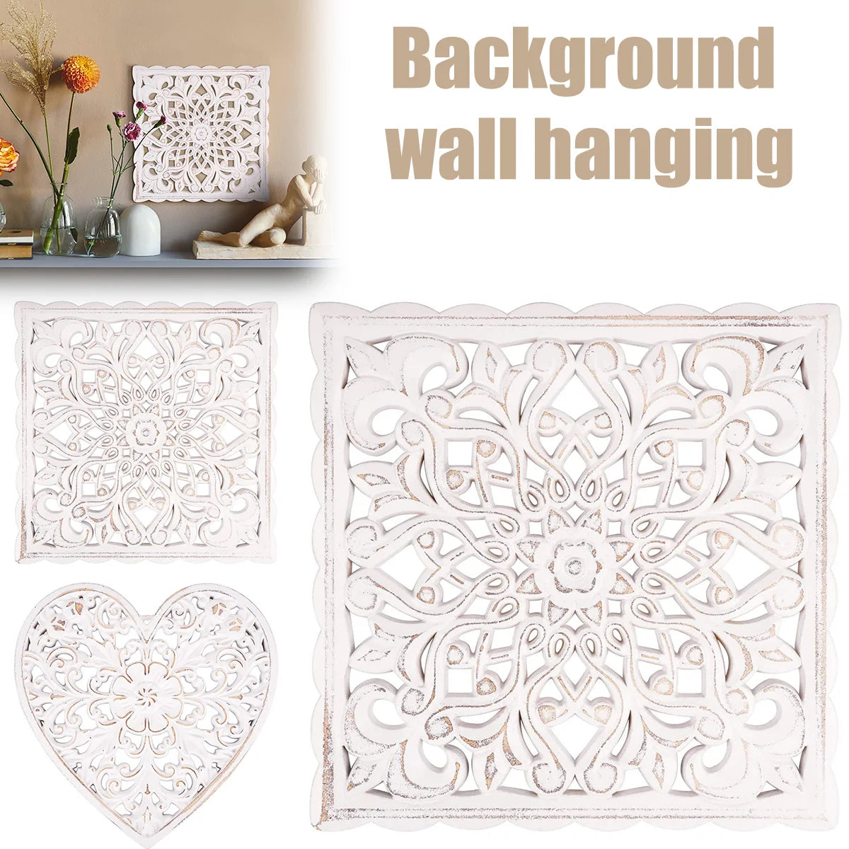 Hollow Carved Wooden Wall Decor Floral Wall Panel Hanging Decor Carved Hanging Ornaments Old Decorative Background Wall Hanging