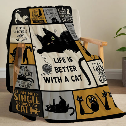 Whimsical Cat Creative Print Flannel Throw Blanket Super Soft Cozy Sofa Nap Blanket Home Blanket Perfect Gift for Cat Lovers