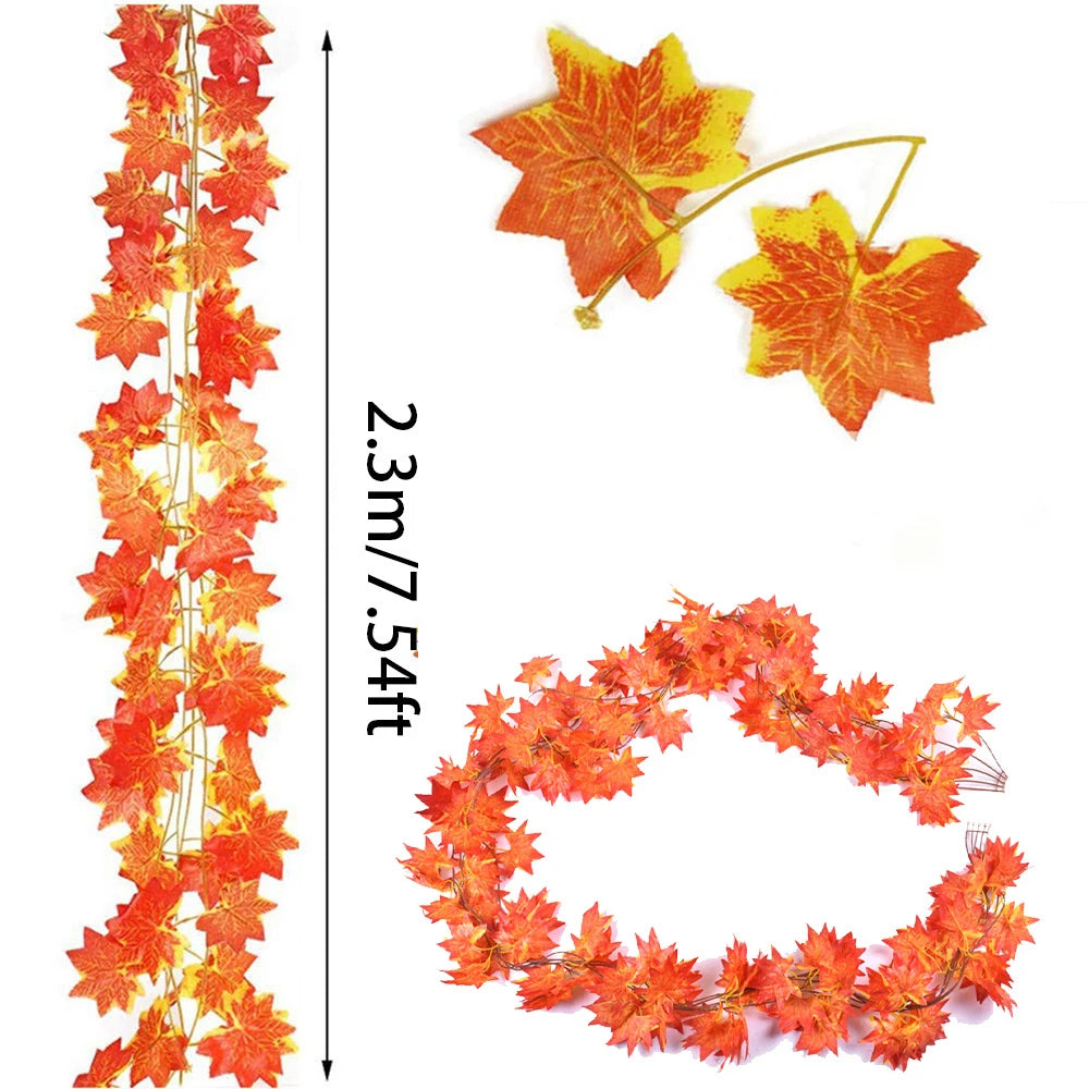 12pcs Artificial Maple Garland Hanging Vines Ivy Autumn Decor Thanksgiving Home Wedding Party Garden Fireplace Christmas Decor