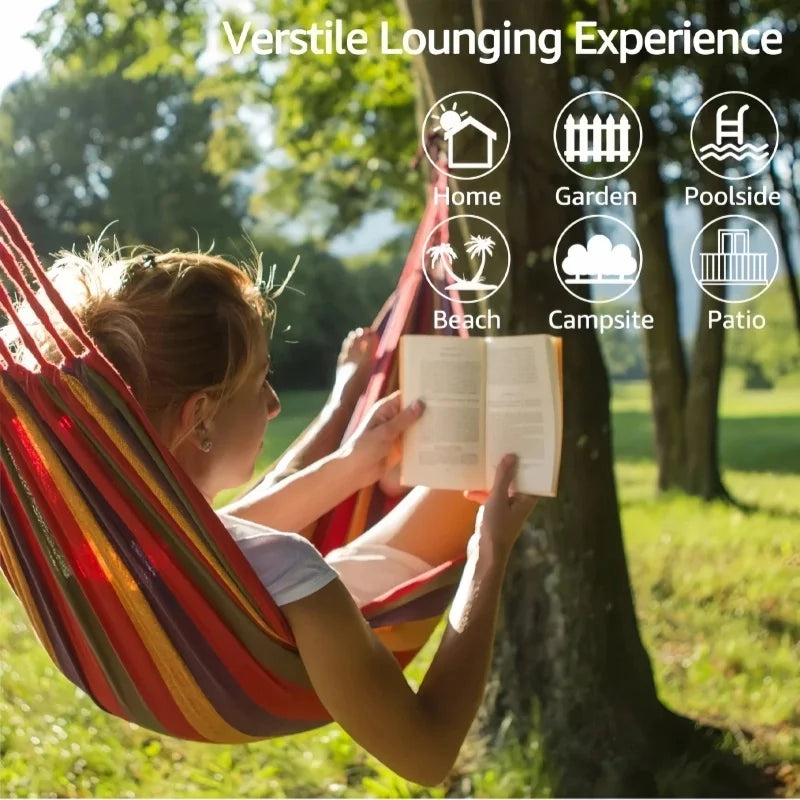 Outdoor Canvas Hammock - Portable Outdoor/Indoor Rope Double-Person Hammock - Durable and Sturdy - Suitable for Camping Use