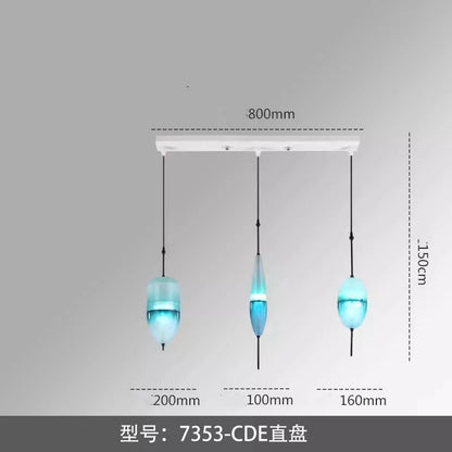 Simple Lake Blue Gradient Glass Pendant Lamp Designer Model Room Bedroom Restaurant Bar LED Chandelier Home Decor Light