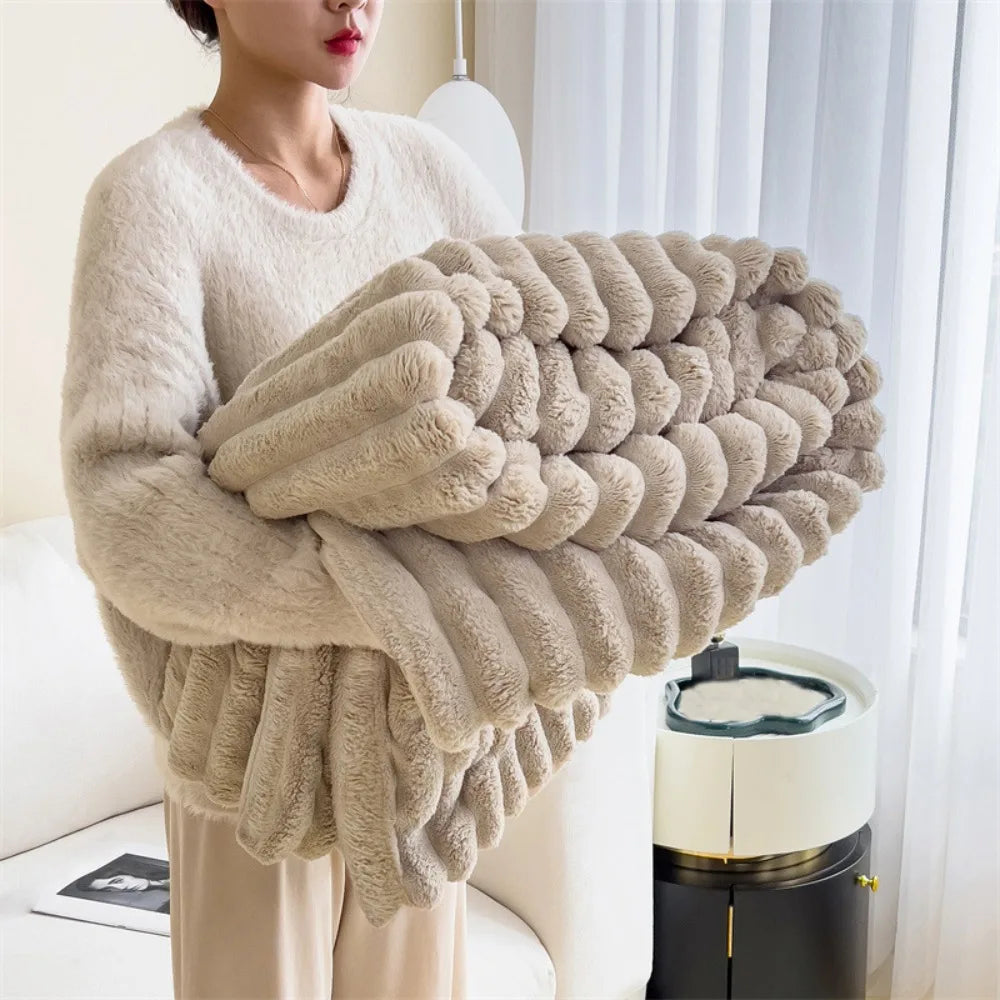 New Cotton Warm Blanket Spandex Solid Color Throw Blanket Skin-Friendly Double Sided Plush Striped Blankets Home Office