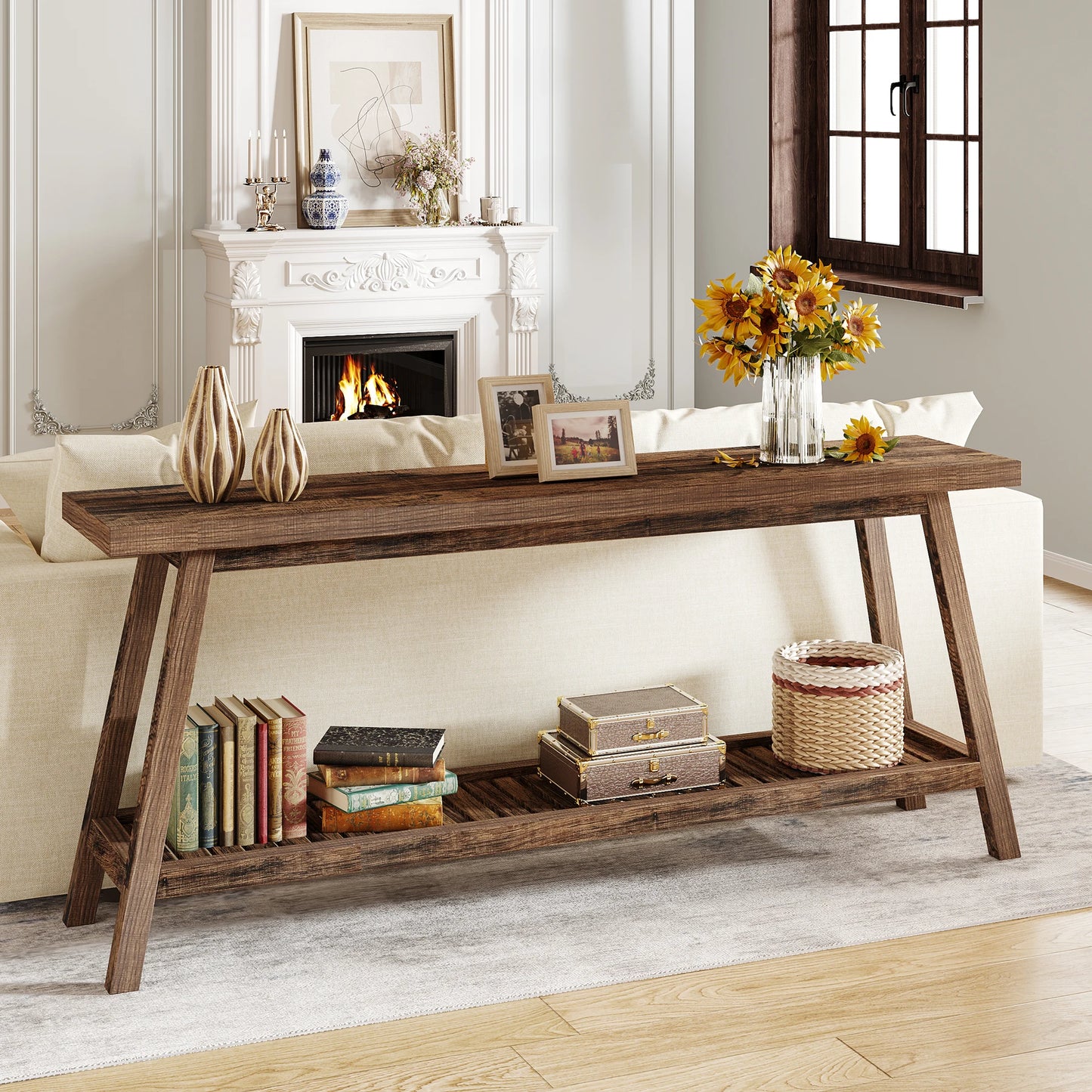 Tribesigns Farmhouse Console Entryway Table: 70.9 Inches All Wood Console Table for Entrance, 2 Tiers Narrow Long Behind Couch S