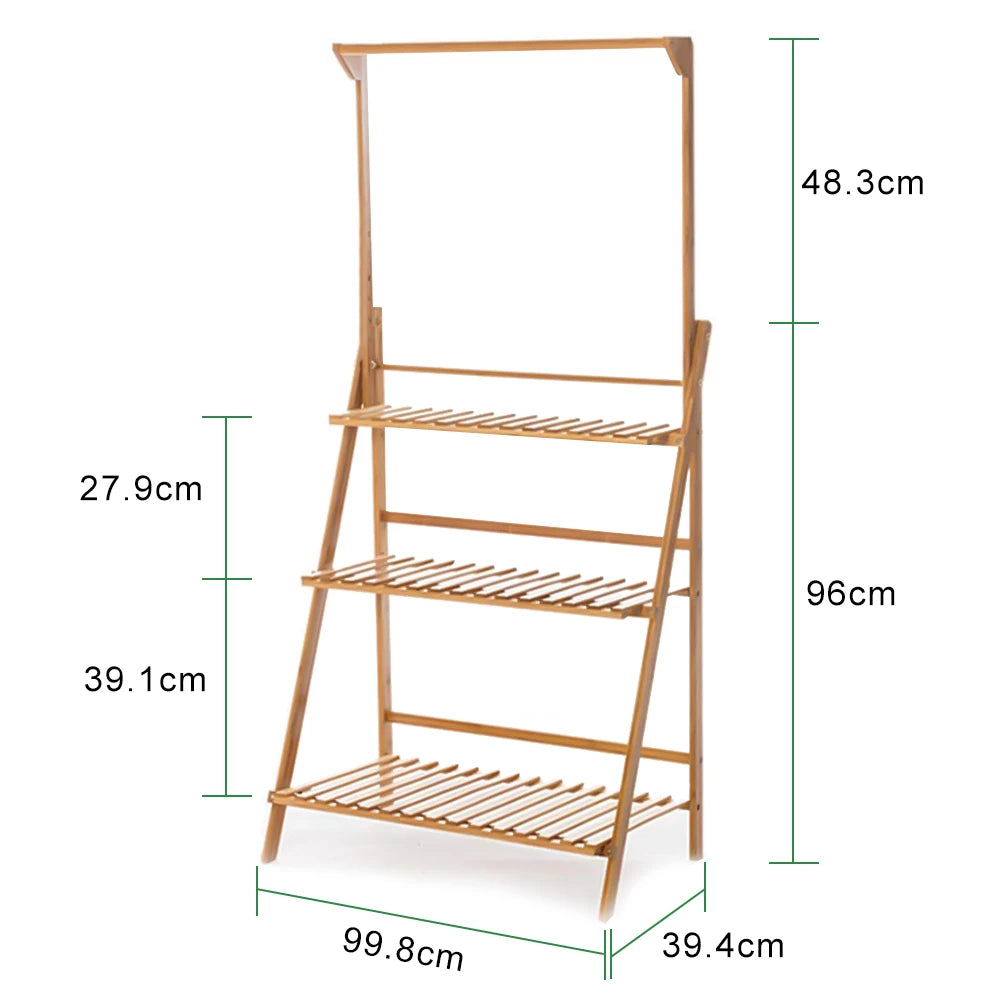 70/100cm Bamboo Plant Stand Folding 3 Tier Flower Pot Display Shelf Indoor Outdoor Ladder Garden Rack for Patio Balcony Living Room