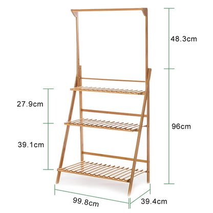 70/100cm Bamboo Plant Stand Folding 3 Tier Flower Pot Display Shelf Indoor Outdoor Ladder Garden Rack for Patio Balcony Living Room