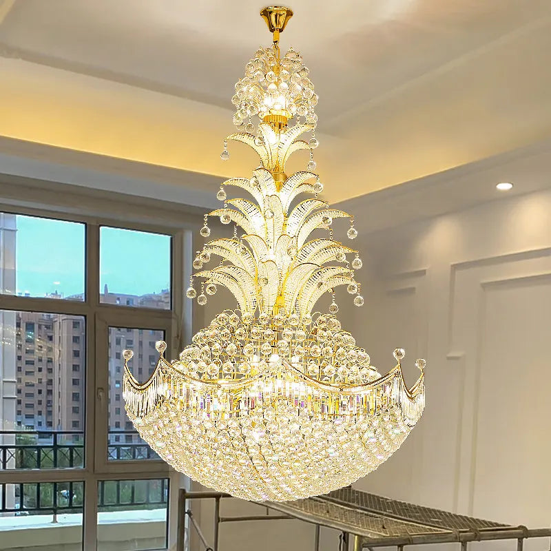 Modern Loft Duplex Villa Living Room Led Crystal Hanging Home Decoration Hollow Mid Floor Light Staircase Long Pendant Light