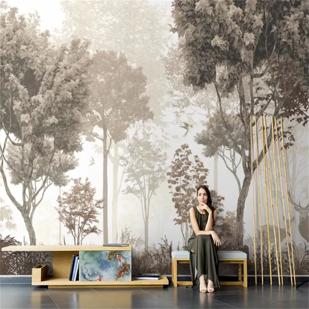custom European landscape wallpapers oil painting TV background American retro restaurant wallpaper living room big tree mural