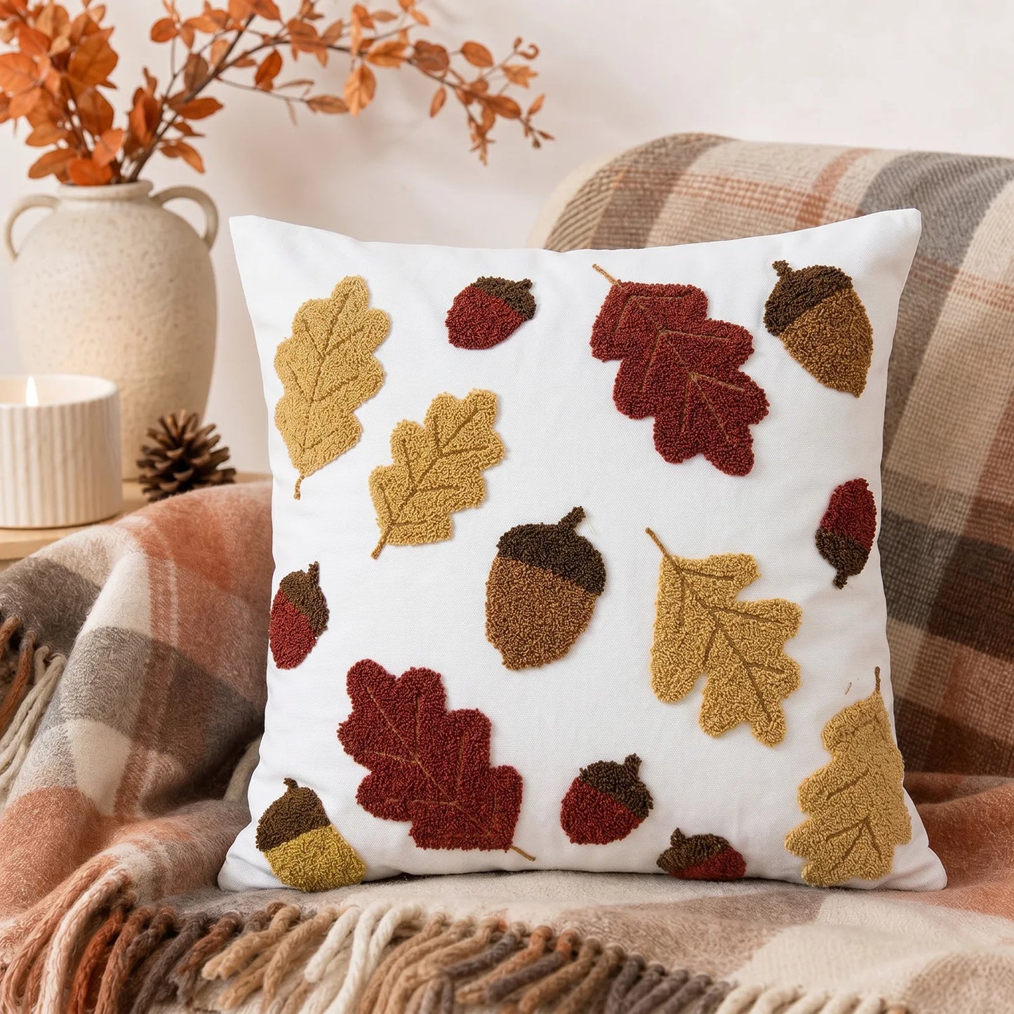 Fall Towel Embroidered Throw Pillow Cover Cojines Maple Leaf Acorn Sofa Throw Pillowcase Living Room Decorative Cushion Covers