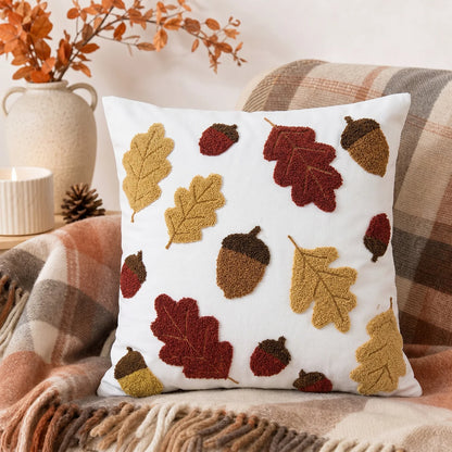 Fall Towel Embroidered Throw Pillow Cover Cojines Maple Leaf Acorn Sofa Throw Pillowcase Living Room Decorative Cushion Covers
