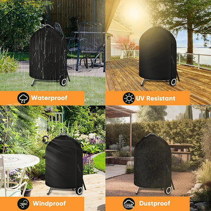 210D Cloth Cylindrical BBQ Cover With Top Handle,Outdoor Oven Cover PU Waterproof Coating Protection Hood Round Grill Cover