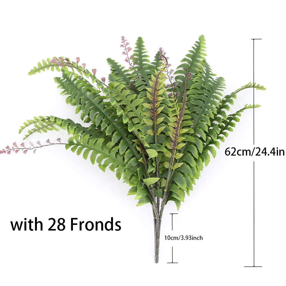 24.4'' Ferns Artificial Bush Plants Large Artificial Boston Ferns with 28 Fronds for Outdoors Garden Indoor Home Wall Decoration