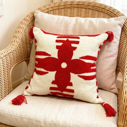 New House Red Pillows for Sofa Decoration Nordic Style Decorative Pillow Case Cover Tassels Throw Pillows with Geometric Lines