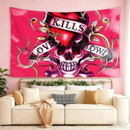 pink ed hardy wallpaper  Flags Wall Hanging Tapestry Outdoor Garage Room Decorative flag Background Blanket
