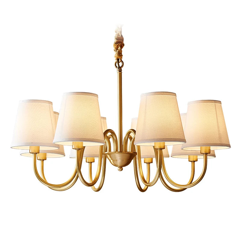 Medieval Living Room Copper Chandelier Retro Dining Room Modern Luxury Fabric Hanging Lamp Bedroom Simple Pendant Lighting