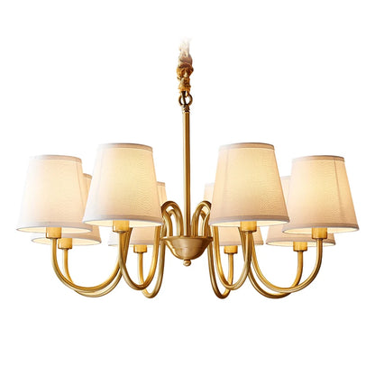 Medieval Living Room Copper Chandelier Retro Dining Room Modern Luxury Fabric Hanging Lamp Bedroom Simple Pendant Lighting