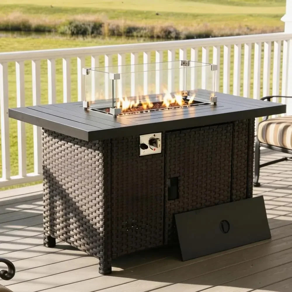 46-inch 55,000 BTU Outdoor Propane Fire Pit Table with Glass Wind Guard for Patio and Garden