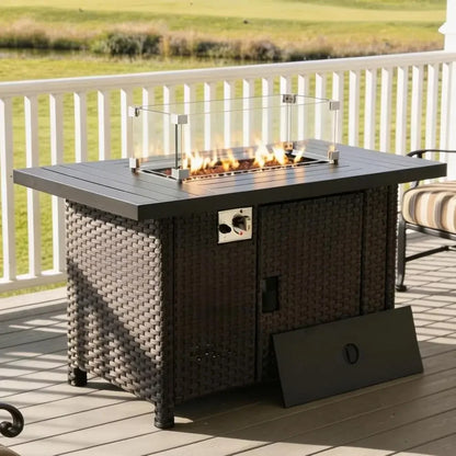 46-inch 55,000 BTU Outdoor Propane Fire Pit Table with Glass Wind Guard for Patio and Garden