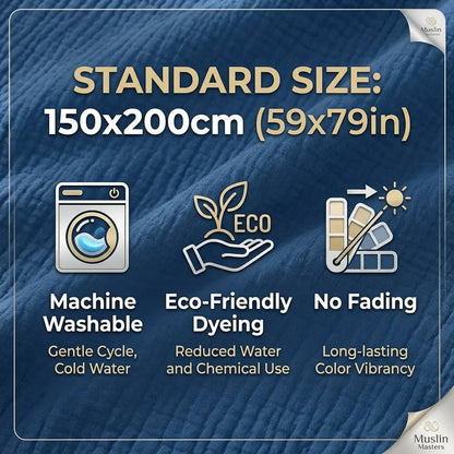 100% Cotton Muslin Blanket 6 Layers Gauze Skin-friendly Breathable Cotton Throw Blue Gauze Blanket for Adults Kids 130*150cm