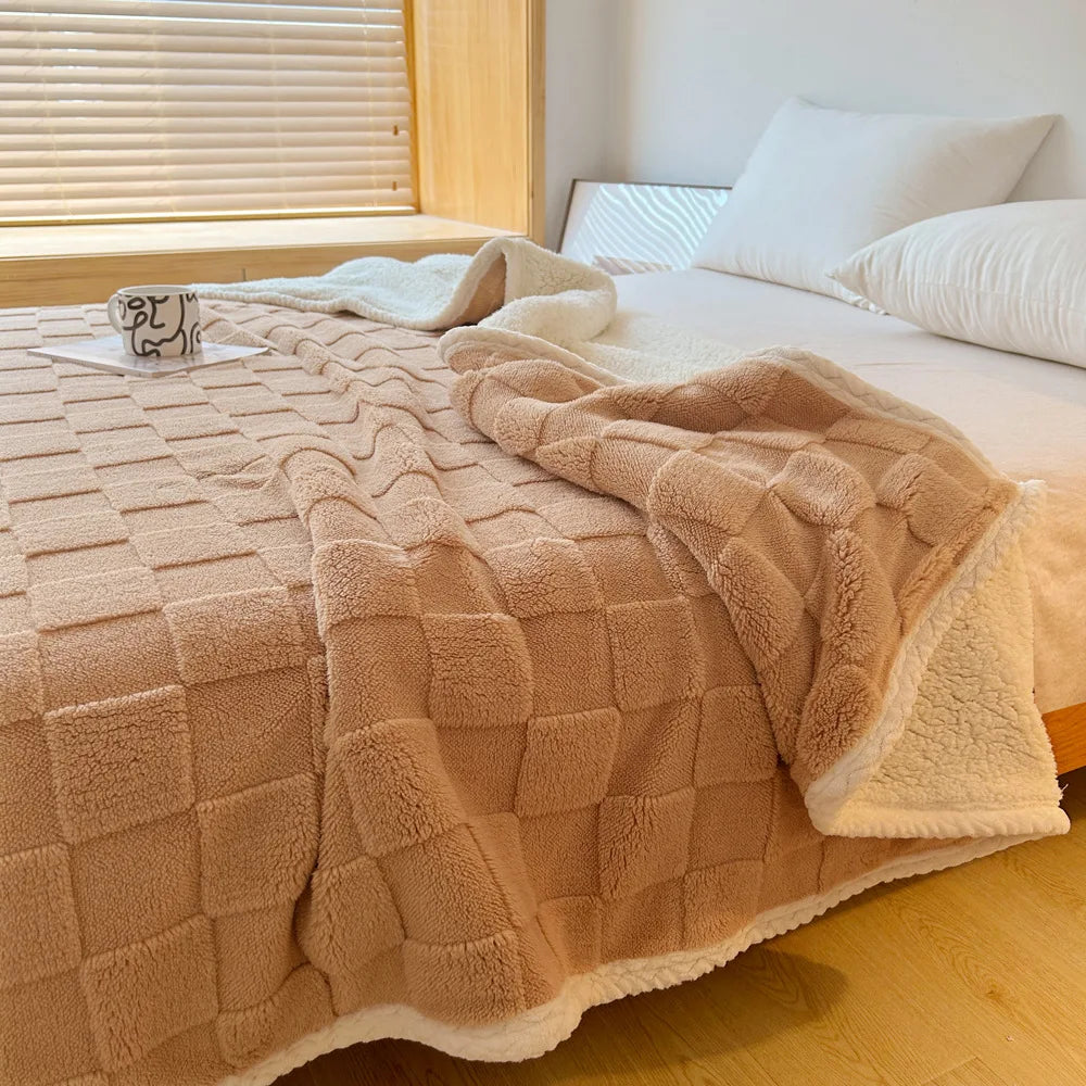 Home Thick Bed Blanket Double Sided Lamb Cashmere Fleece Plaid Blankets Winter Warm Throw Sofa Cover Newborn Wrap Kids Bedspread
