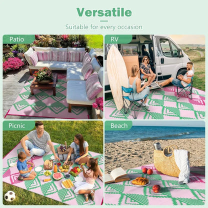VIKAMA Outdoor Carpet Terrace Durable Machine-Washable Linen Rug Foldable Portable RV Camping Picnic Mat