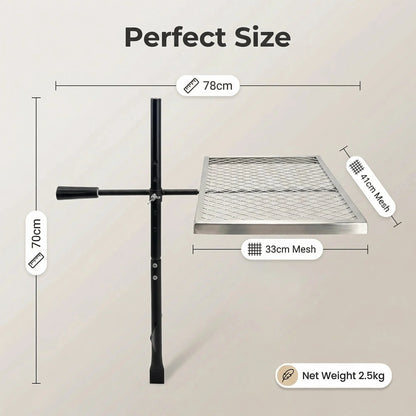Swivel Campfire Grill 360° Adjustable Open Fire Grill Grate, Fire Pit Grill Grate over Fire Pits, Outdoor Cooking Equipment