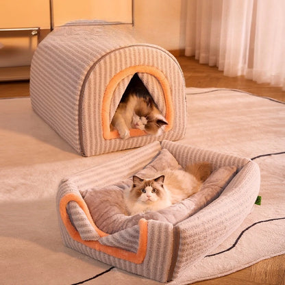 Removable Washable Enclosed Pet Bed Autumn Winter Cat And Dog Bed Warm Dog House for Cold Weather Comfortable Cozy Pet Shelter