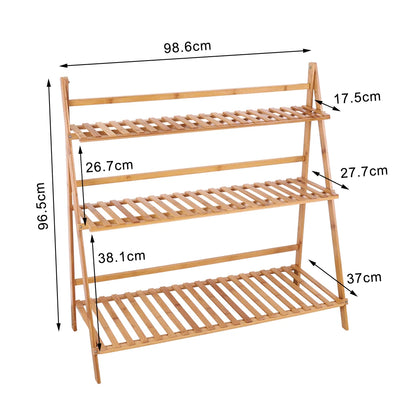 70/100cm Bamboo Plant Stand Folding 3 Tier Flower Pot Display Shelf Indoor Outdoor Ladder Garden Rack for Patio Balcony Living Room