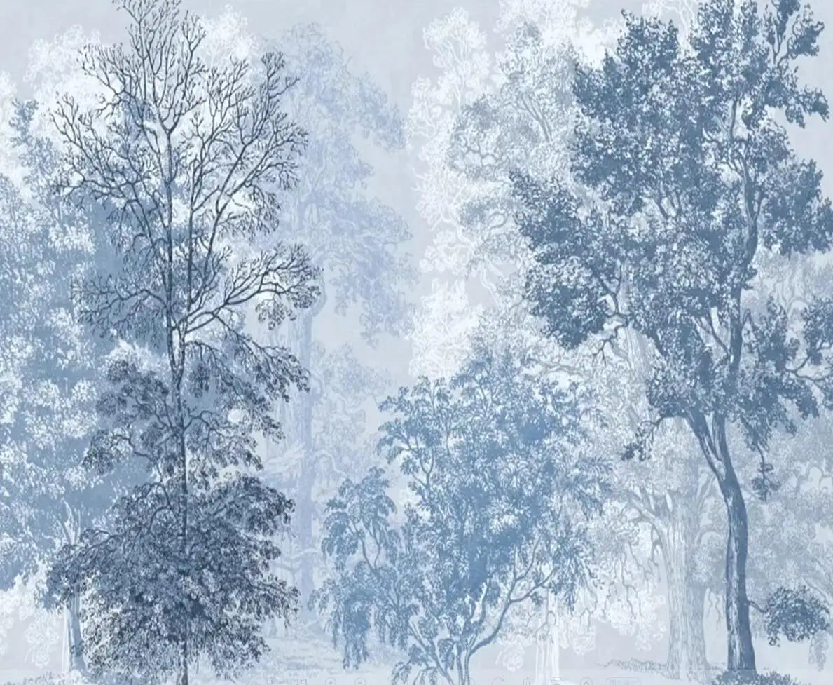 Customized Wallpaper Blue Forest Style Painting Living Room Background Wallpaper Home Decoration Forest Retro 3D Wallpaper