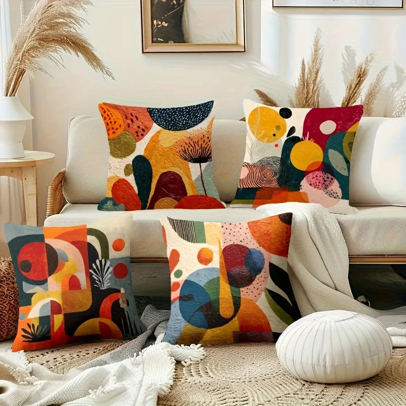 4-piece Modern Abstract Geometric Throw Pillow Covers Soft Fabric Suitable for Sofa Bed Ca Machine Washable Insert Not Included