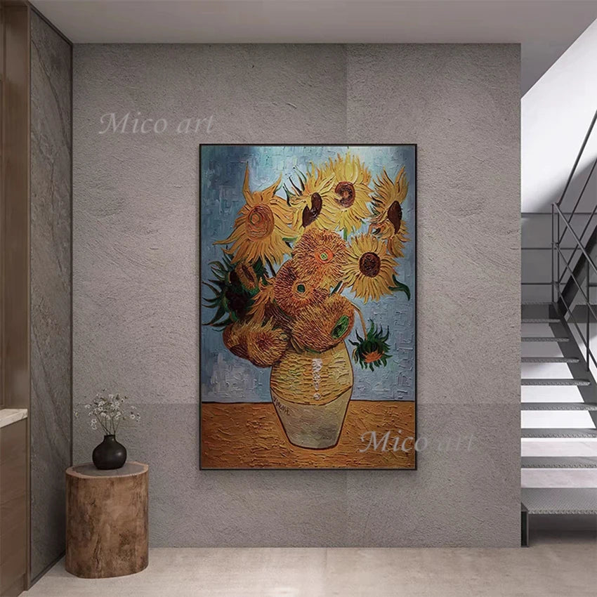 Modern 100% Hand Painted Sunflower Oil Painting Reproduction Canvas Wall Art Unframed Paintings Wall Picture Artwork Van Gogh