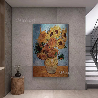 Modern 100% Hand Painted Sunflower Oil Painting Reproduction Canvas Wall Art Unframed Paintings Wall Picture Artwork Van Gogh