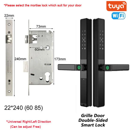 Double-Side Waterproof  Smart Door Lock Fingerprint Password Card Tuya App Bridge-Cut For Outdoor Pull Push Sliding Grille Door